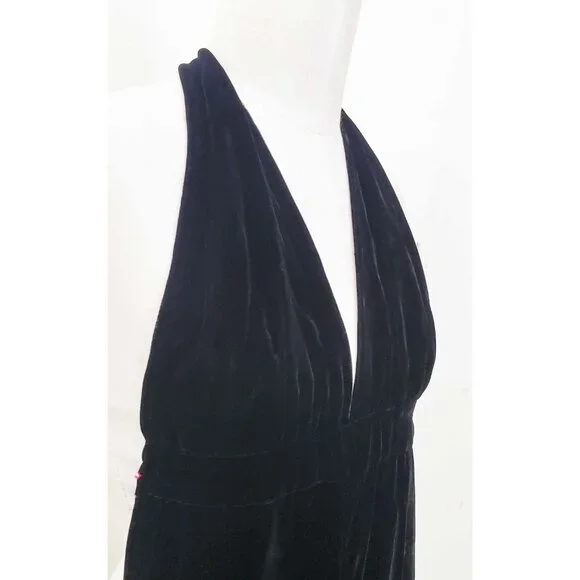 Mindy Malone Womens Rare Vintage 1970s Black Velvet Halter Wide Leg Jumpsuit
